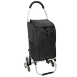 Foldable Shopping Stair Trolley With Triangular Wheels And Removable Waterproof Bag - Black