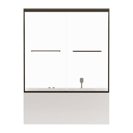 Double Sliding Bathtub Shower Door, Semi Frameless Bypass, 1 / 4" (6Mm) With Explosion - Proof Film, Adjustable Aluminum Alloy Frame