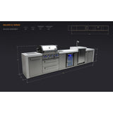 Mont Alpi Deluxe Series 14 Ft Propane Outdoor Kitchen Island w/ Side Burner, Beverage Center, & Kegerator - MAi400-DKEGBEV
