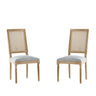 French Country Dining Chair With Rectangular Cane Backrest And Smooth Upholstered Seating