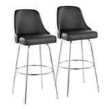 Studded - Marcel Fixed-Height Barstool (Set of 2) - Chrome Metal, Black Faux Leather