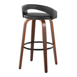 Grotto - Upholstered Fixed-Height Barstool (Set of 2) - Walnut Wood