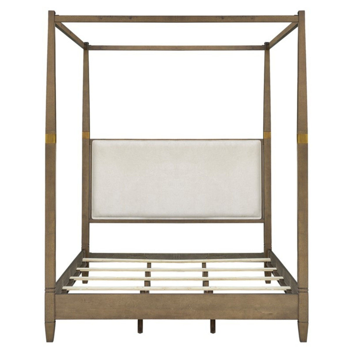 Queen Canopy Bed Frame With Upholstered Headboard - Brown