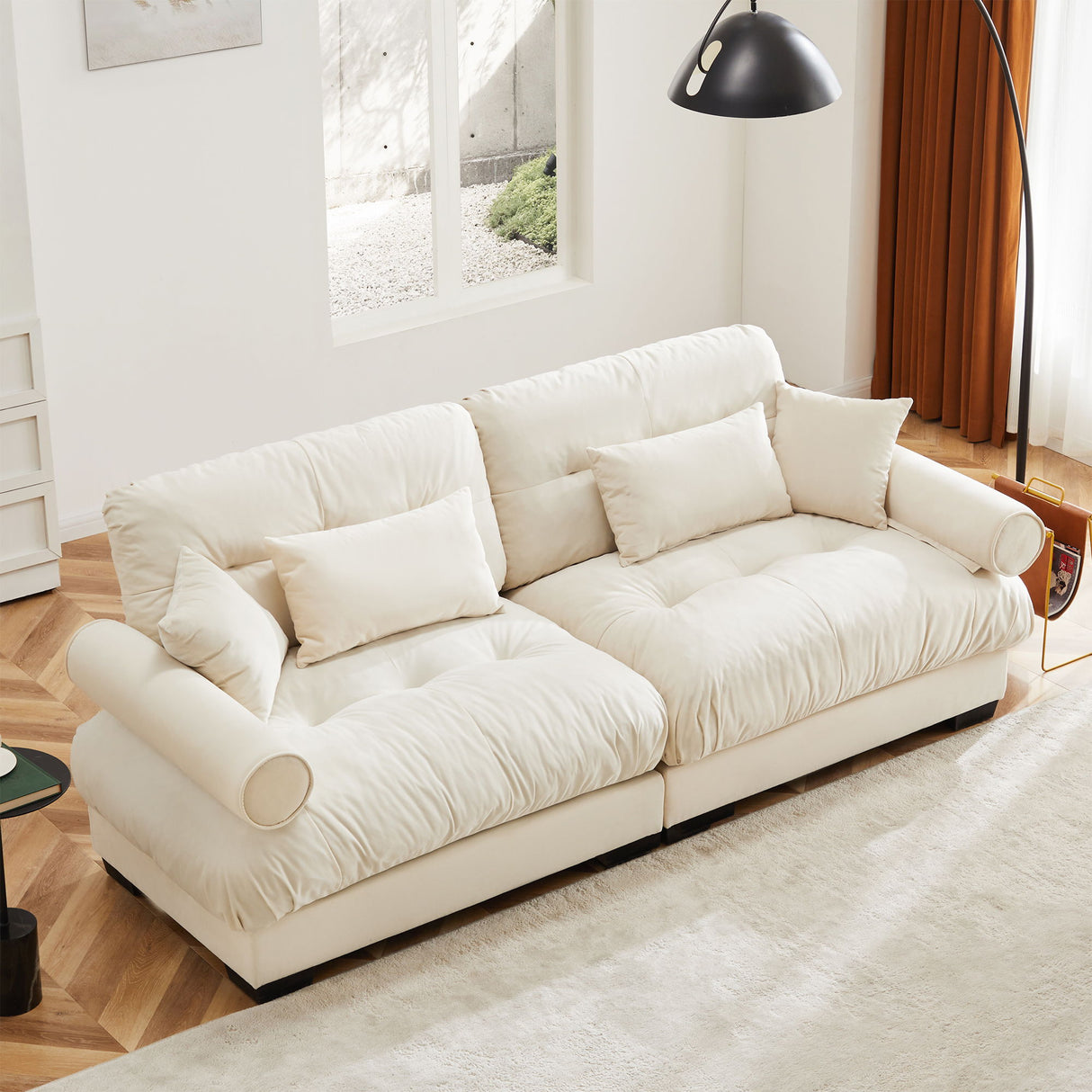 Modern Oversize Sofa With Cloud Like Comfort, Featuring Waist And Throw Pillows