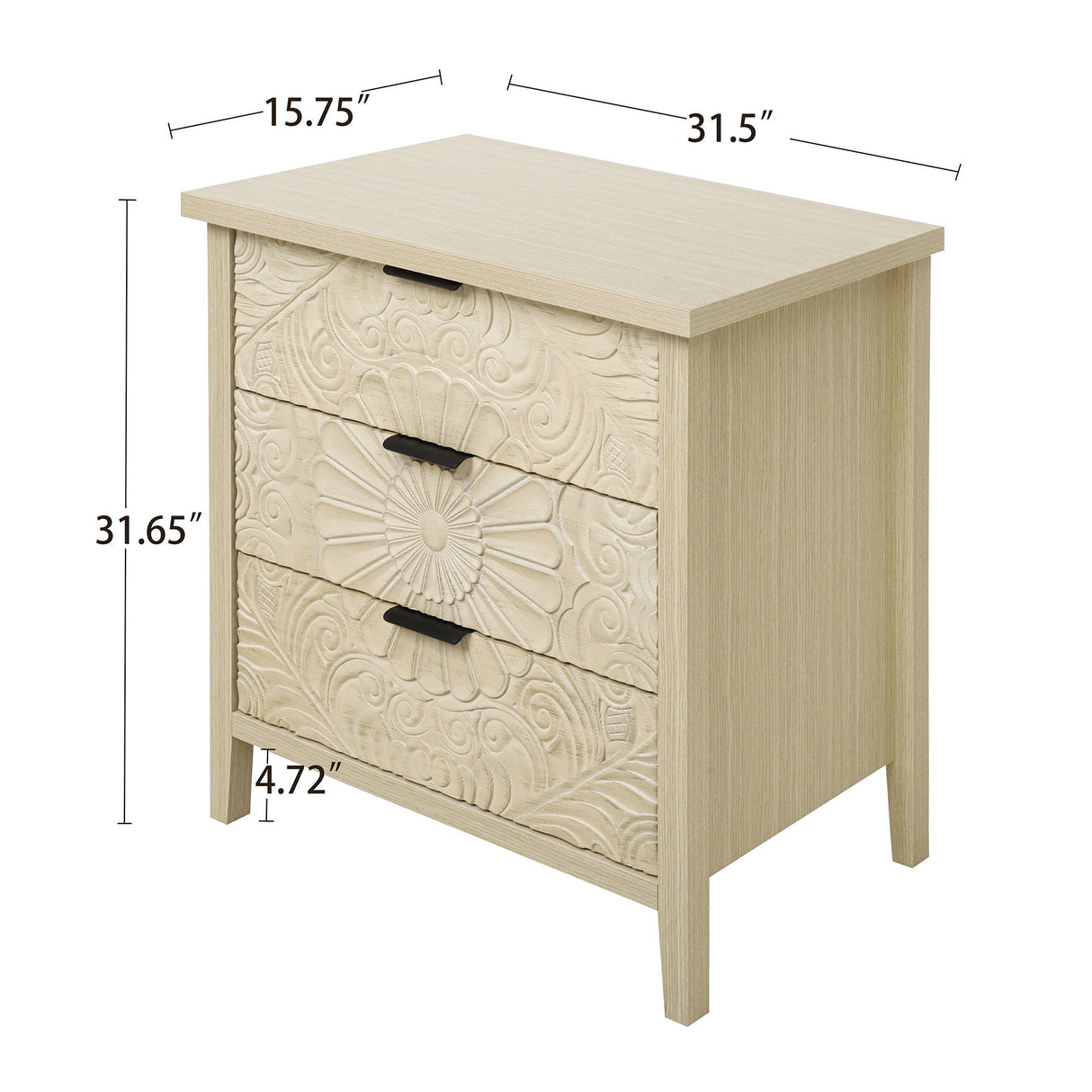 3 Drawer Cabinet, American Furniture, Suitable For Bedroom, Living Room, Study - Natural