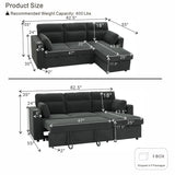 Convertible L - Shaped Sectional Sofa Bed With Storage Chaise, Cup Holders