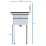 60 in. Three Compartment Stainless Steel Commercial Sink With Drainboards, Bowl Size 12"x 16"x 10" SC121610-12B3.