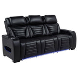 Zuma - Faux Leather Dual Power Reclining LED Sofa - Black