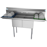 60 in. Two Compartment Stainless Steel Commercial Sink with 2 Drainboards, Bowl Size 15"x 15"x 12" SB151512-15B3.