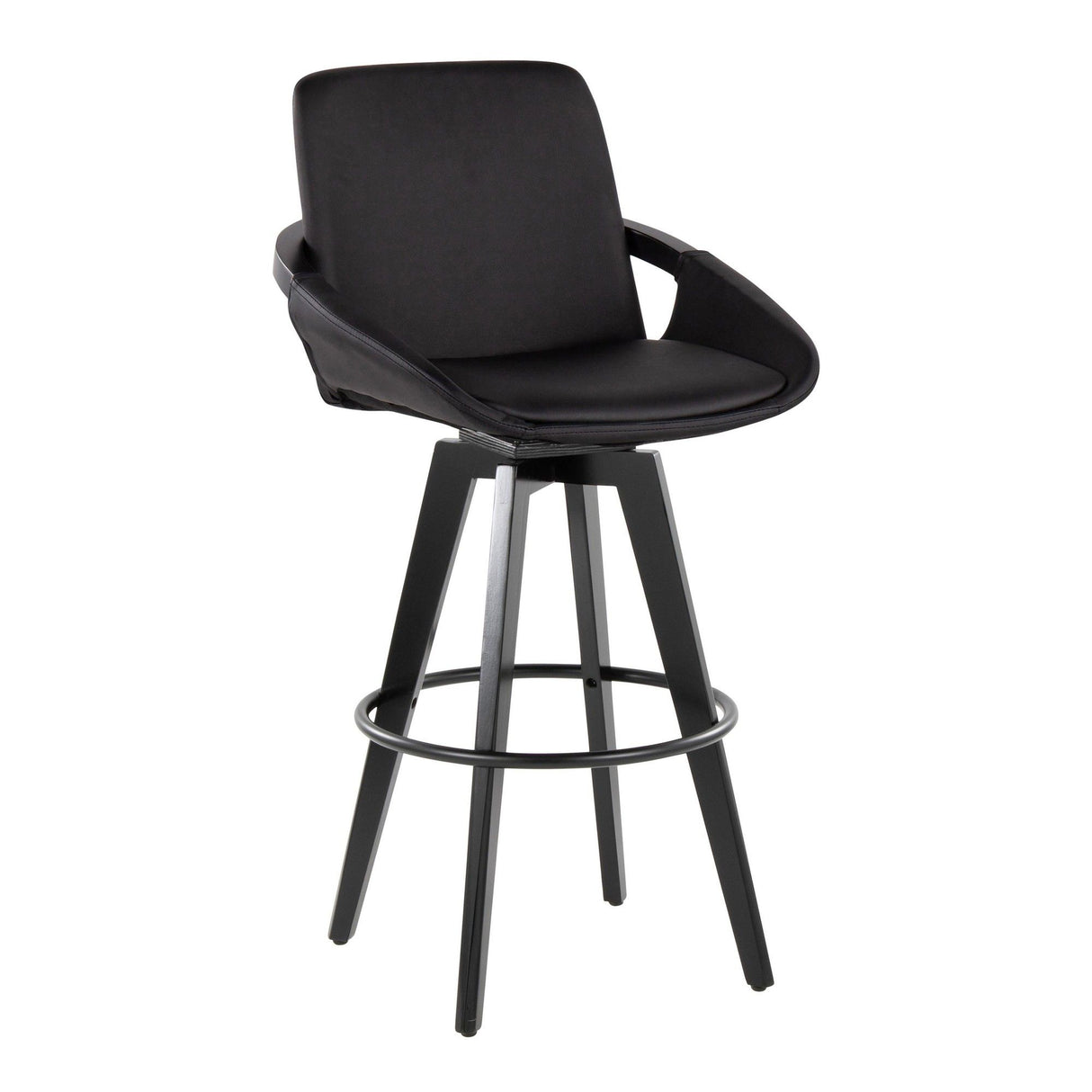 Cosmo - Fixed-Height Barstool (Set of 2) - Black Wood Base, Black Footrest