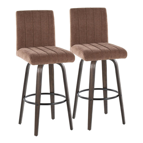 Hannah - Fixed-Height Barstool With Swivel And Round Black Metal Footrest (Set of 2) - Walnut Glazed Wood
