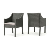 Outdoor Rattan Dining Chair With Straight Legs And Sloped Arms (Sey of 2)