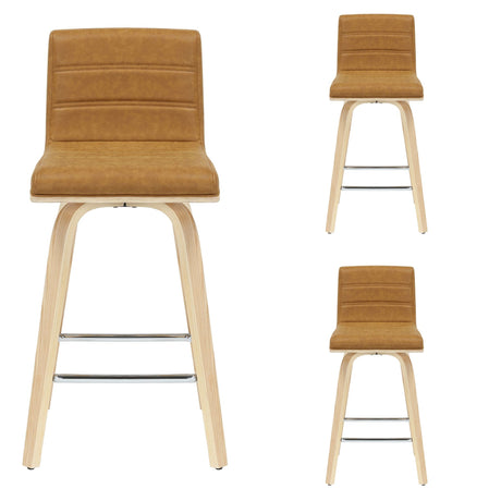 Vienna - 35.5" Swivel Counter Height Square Back Wood Bar Stool With Faux Leather Seat