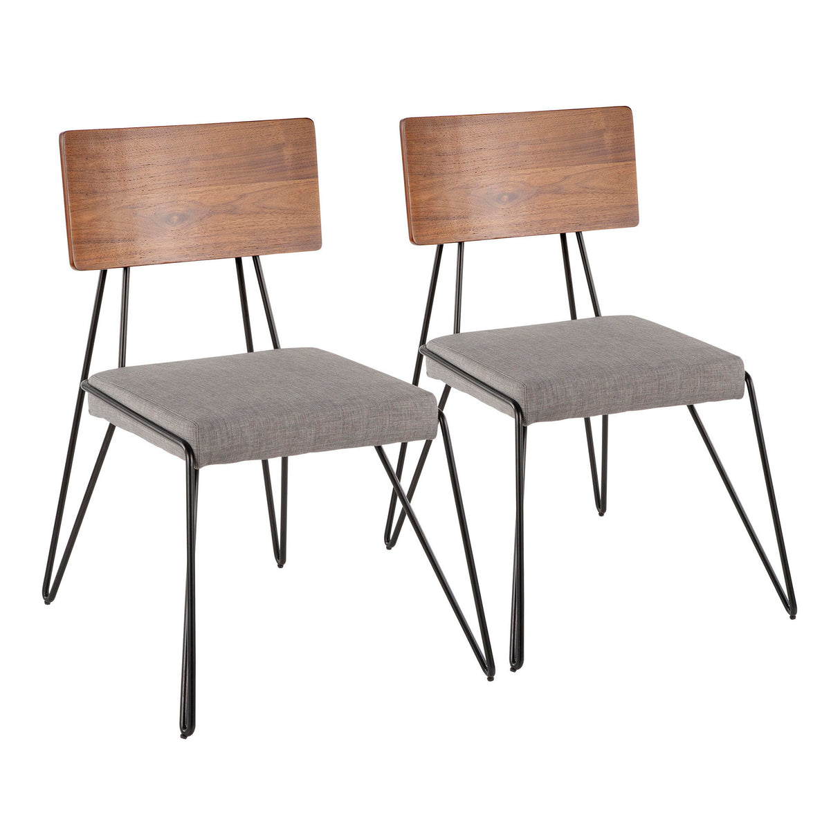 Loft - Chair - Black Metal With Gray Fabric And Walnut Wood Accent (Set of 2)