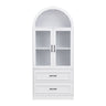 Arched Top Storage Cabinet With Fixed 2 Tier Shelves, 2 Large Drawers