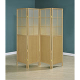 Gabby - 4 Panel Divider Folding Shoji Screen With Windowpane Details - Natural