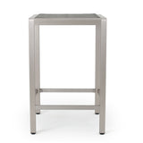 Outdoor 43" Aluminum Bar Table With Rattan Table Top - Gray / Silver