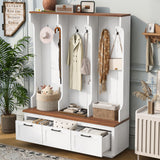 Hall Tree With Bench And Shoe Storage, 3 Large Drawers, Open Storage Shelves & Hooks