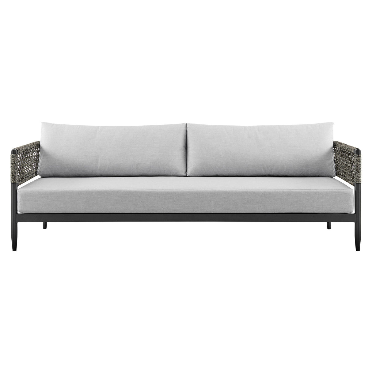 Felicia - 4 Piece Outdoor Aluminum & Rope Conversation Set With Fabric Cushions - Light Gray / Black