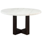Edwyn - Round Dining Table - White Natural Marble Top & Espresso