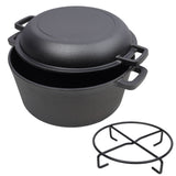 2 In 1 Pre-Seasoned Cast I Dutch Oven With Dual Handles, 5 Quart - Black