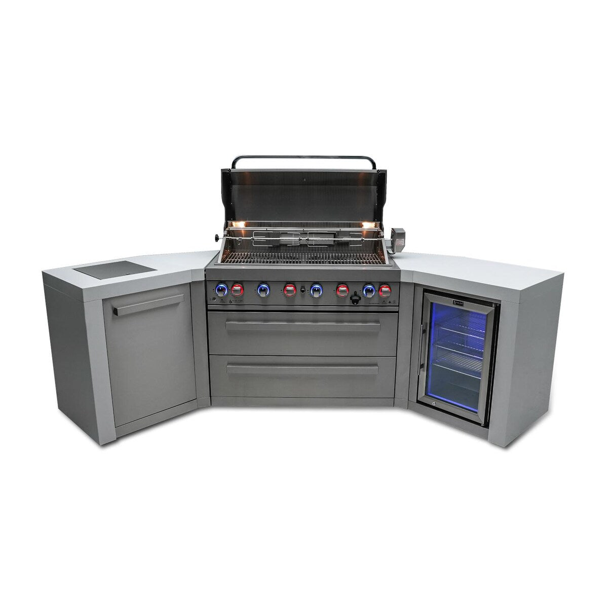 Mont Alpi Deluxe Series 9.5 Ft U-Shaped Natural Gas Outdoor Kitchen Island w/ Side Burner & Fridge - MAi805-D45FC