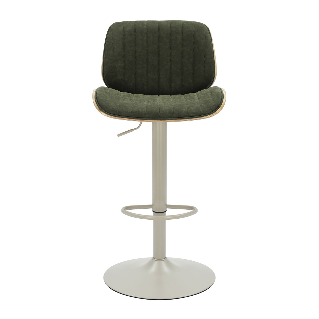 Brock - Adjustable Swivel Curved Back Wood Bar Stool With Faux Leather Seat