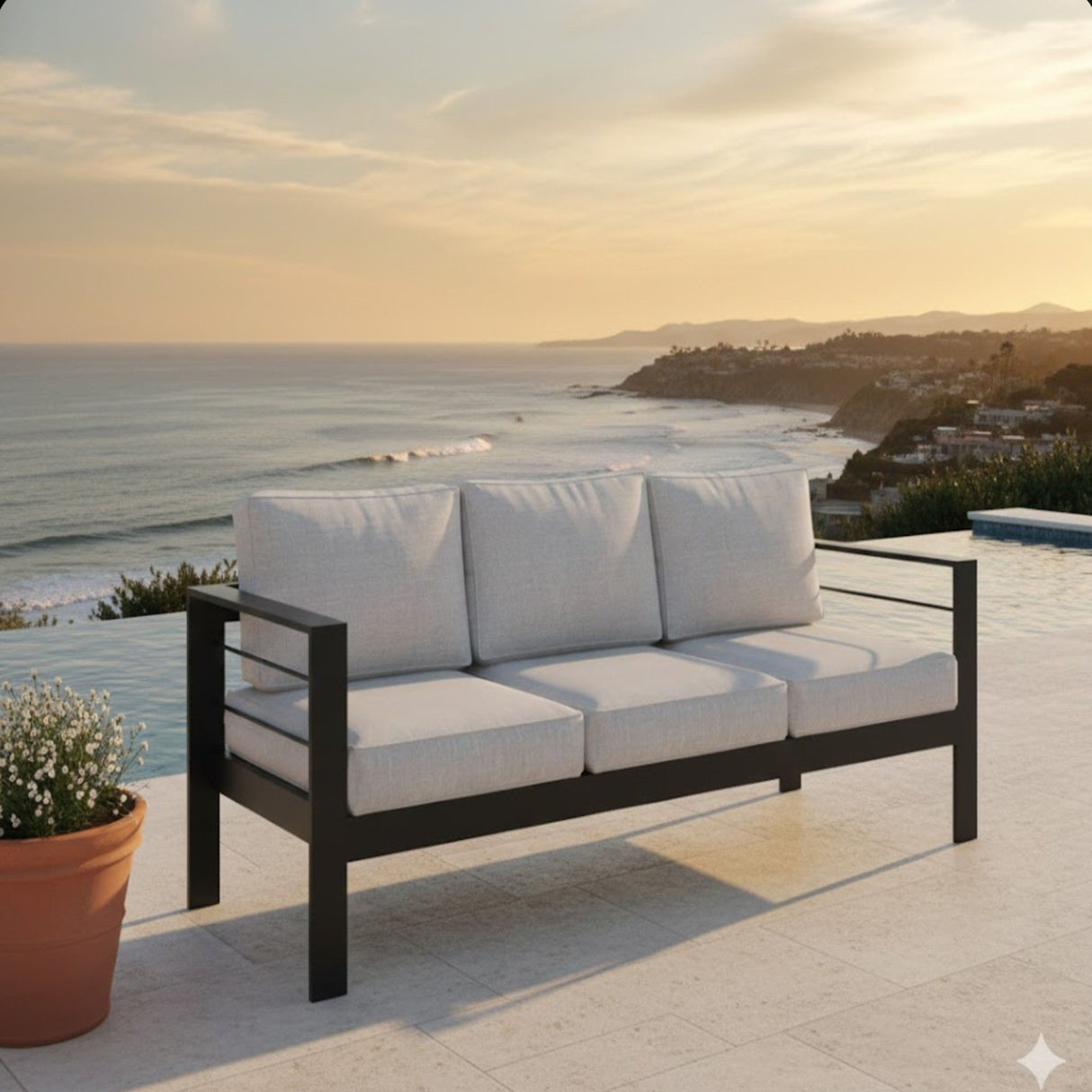 All-Weather Patio Sofa & Cushions, 3 Seat Outdoor Couch