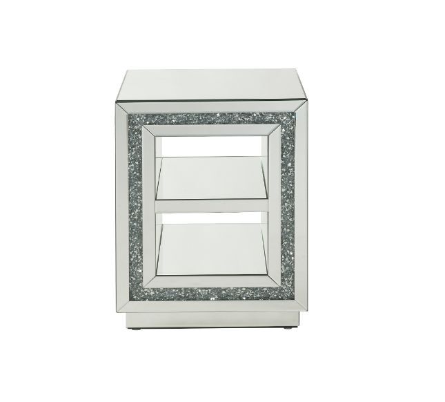 Noralie - 24"H End Table With 2 Tier Shelf - Mirrored & Faux Diamonds