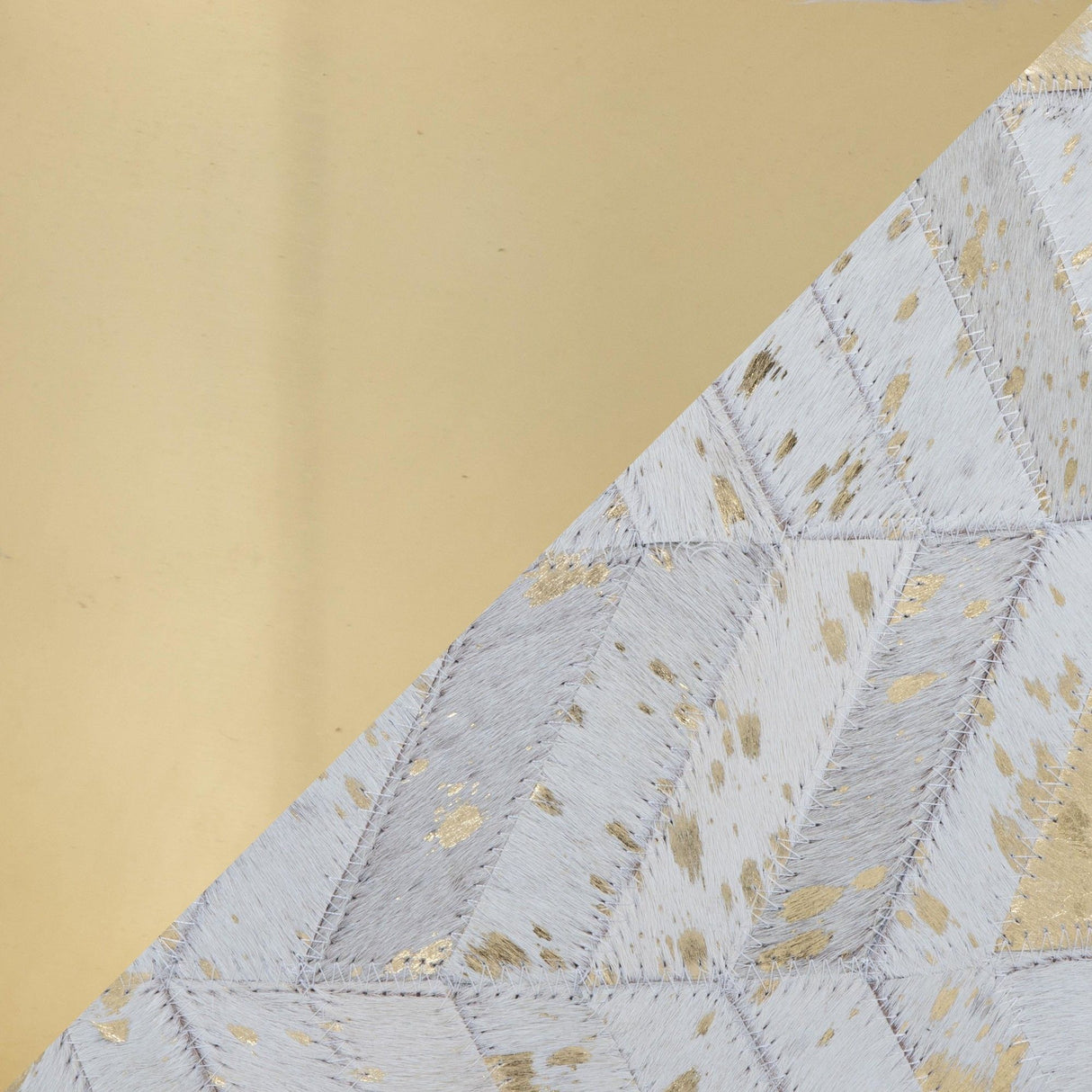 Oro - Ottoman - Gold Metal, Ivory Leather, Gold Splatter