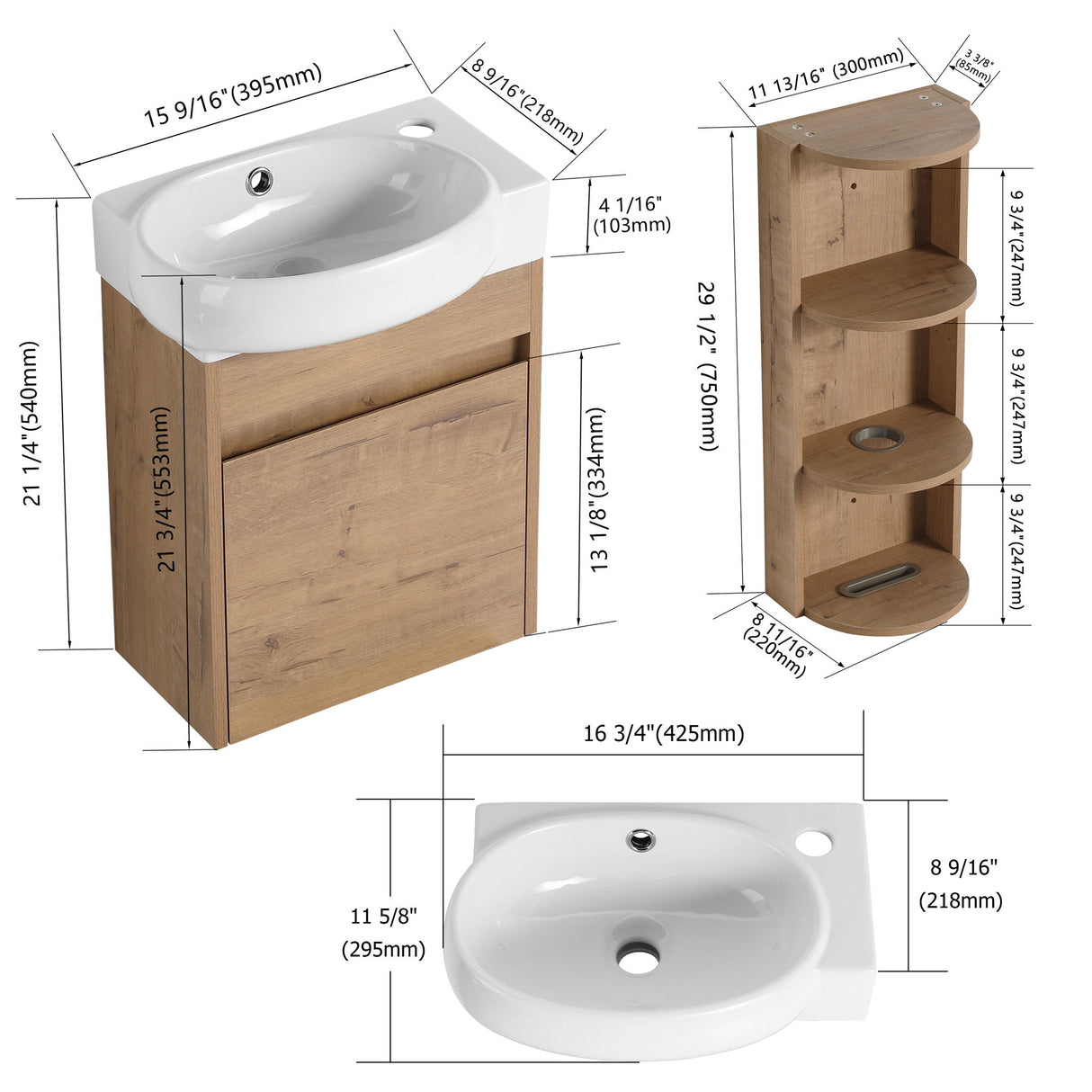 Wall Mounted Bathroom Vanity With Sink And Storage Rack, Soft Close Doors