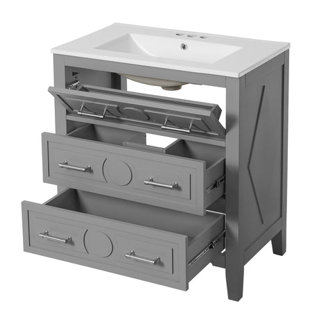 Retro Bathroom Vanity With Sink Combo, Free Standing Single Set With 3 Drawers