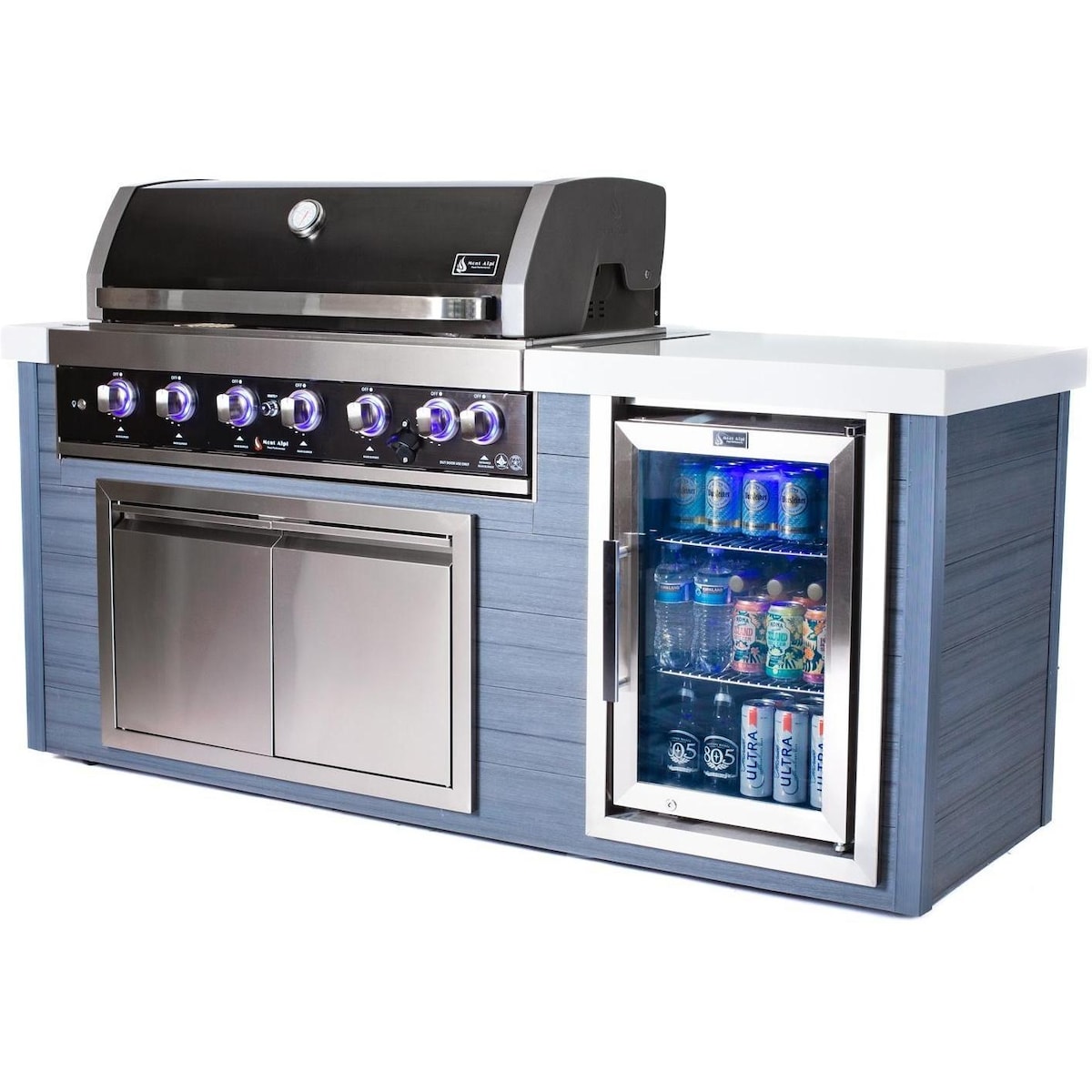 Mont Alpi Artwood Series 6.5 Ft Natural Gas Outdoor Kitchen Island w/ 6-Burner Grill - MA805-AWBSS