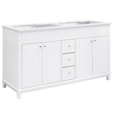 Bathroom Vanity Cabinet Only, 3 Drawers & 4 Doors With Double Layer Shelves - White
