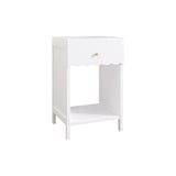 Nightstand With Drawer And Open Shelf, Scalloped Edge Bedside Table For Bedroom - White