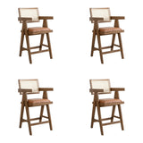 Harley - Nutmeg Brown Solid Wood And Rattan Upholstered 26" Counter Height Barstool