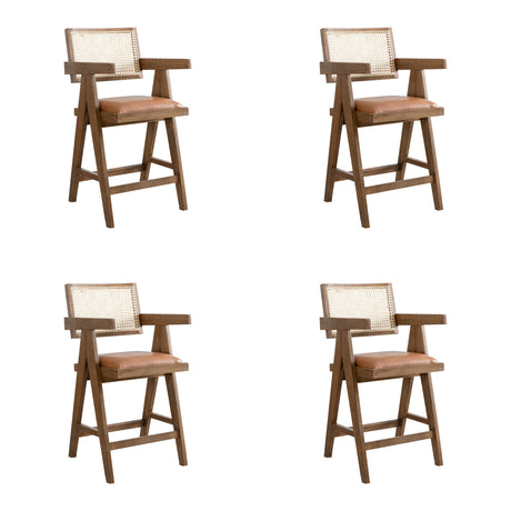 Harley - Nutmeg Brown Solid Wood And Rattan Upholstered 26" Counter Height Barstool