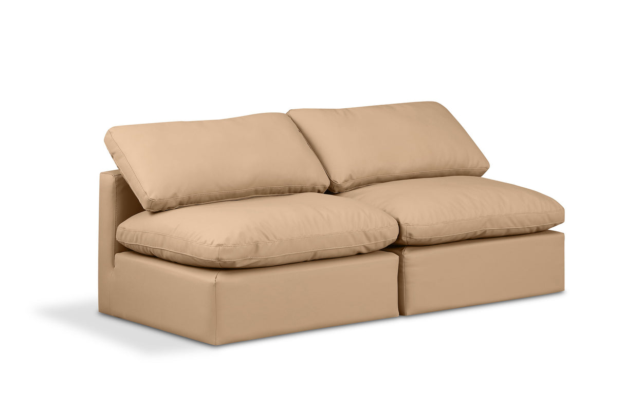 Indulge - Faux Leather 2 Piece Modular Armless Sofa - Tan