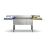 102 in. Three Compartment Commercial Sink Bowl Size 18x24x14 Stainless-Steel 18 Gauge with Two Drainboards (KM-SC182414-24B3)