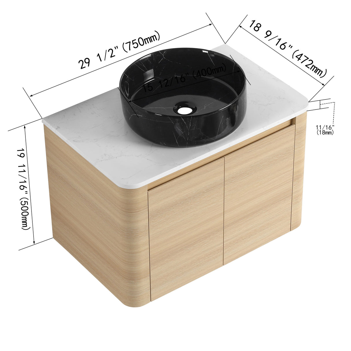 Mounted Bathroom Vanity & Art Sink & 2 Soft Close Doors