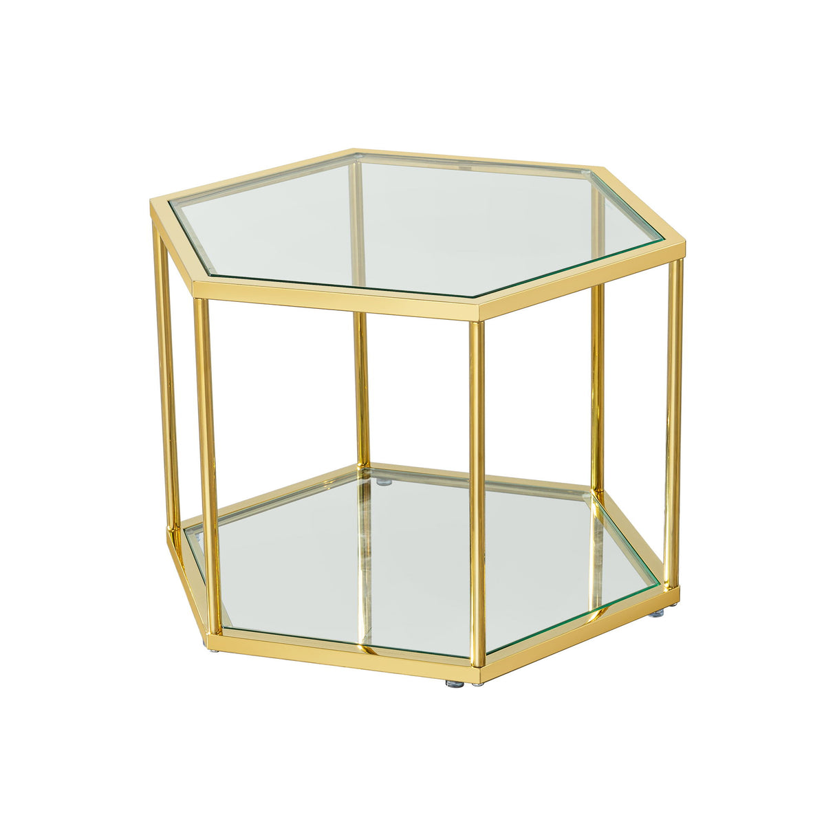 Modern Coffee Table With Double Layer Tempered Glass And Polygonal Design