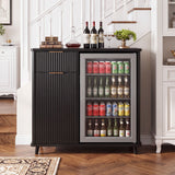 Fluted Coffee Bar Cabinet With Mini Fridge Space & Charging Station