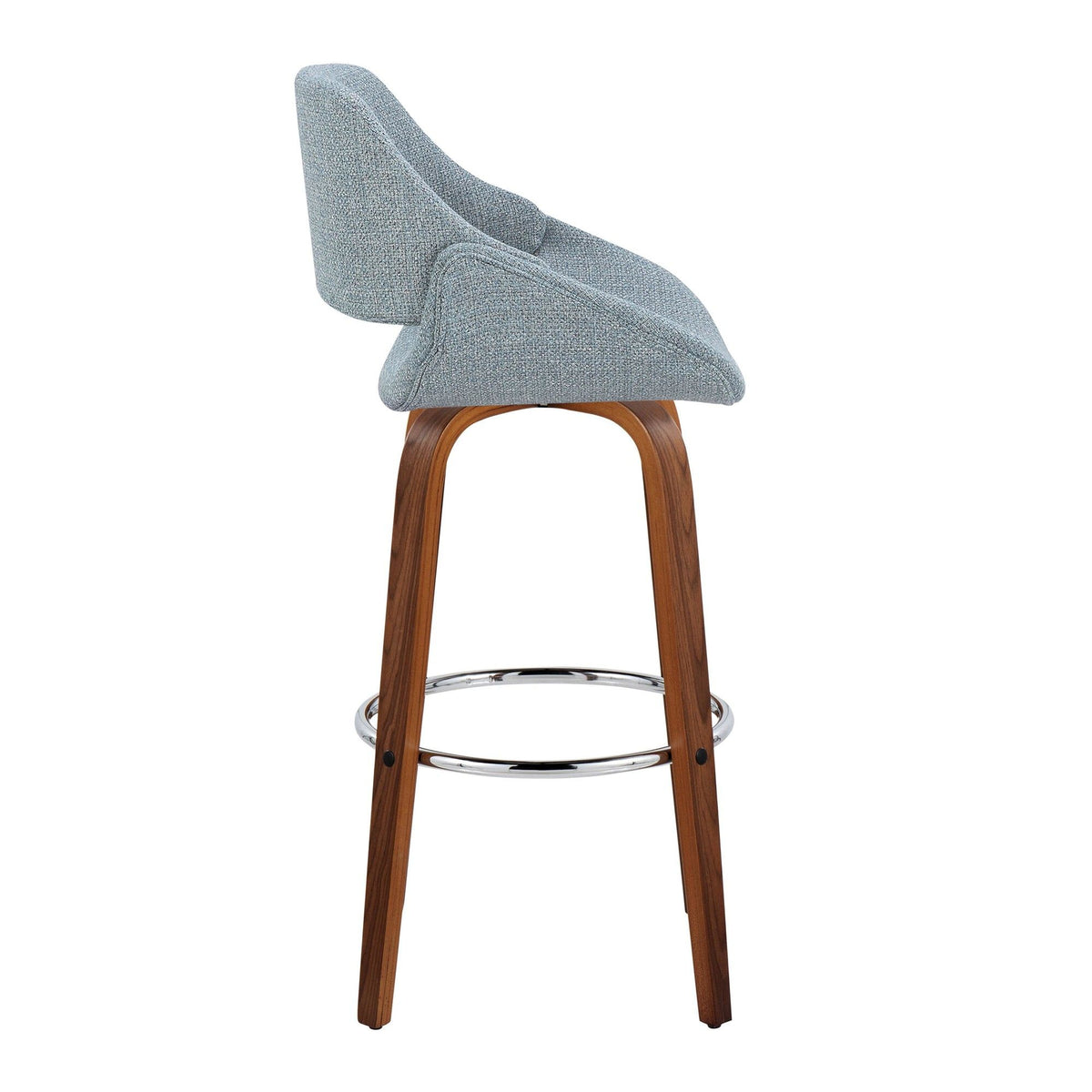 Fabrizzi - 30" Fixed-Height Barstool With Swivel And Round Chrome Metal Footrest (Set of 2) - Walnut Wood