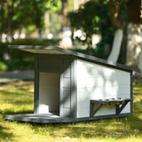 Modern Design Outdoor Dog House With Food Bowl And Wheels Pine - Gray / White