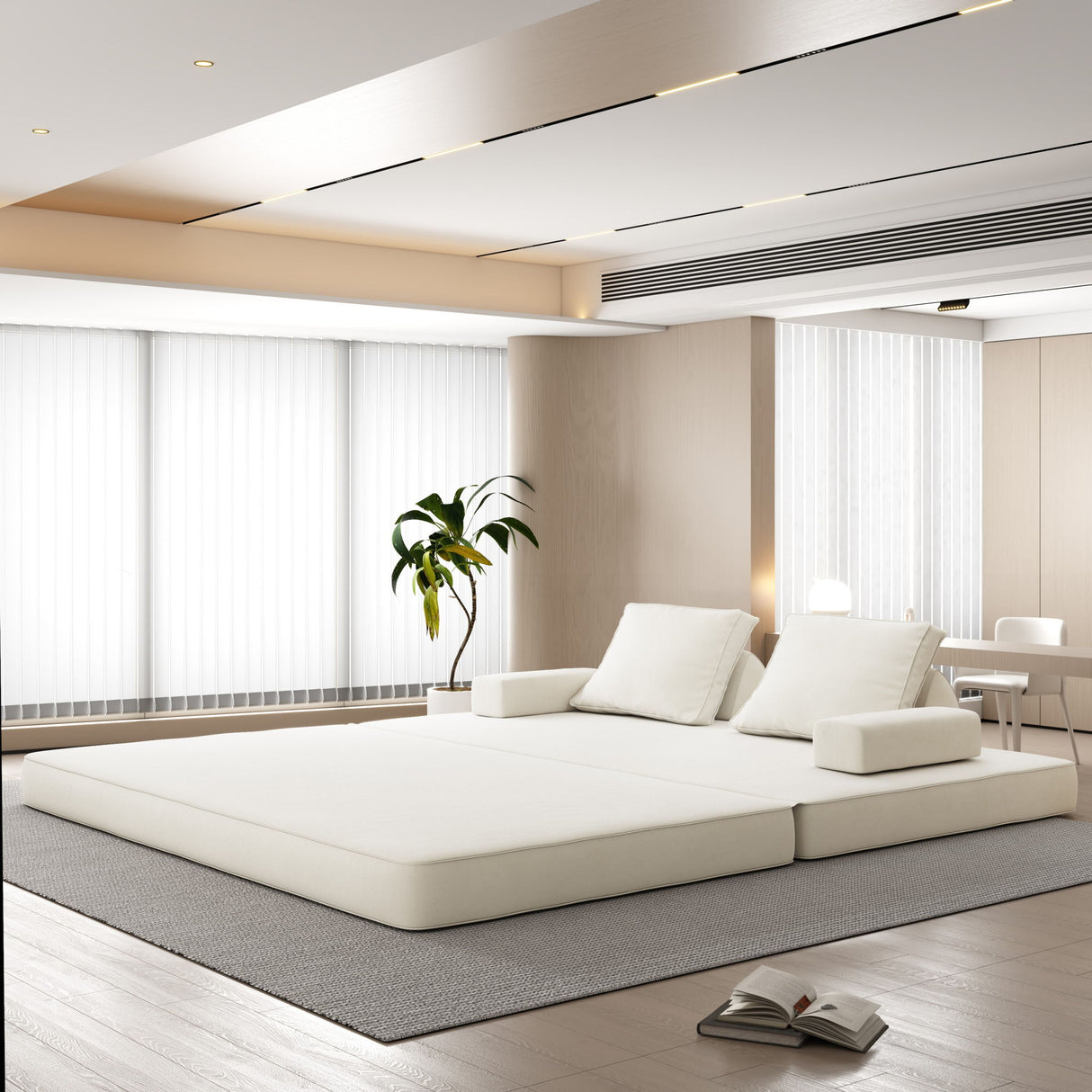 Multifunctional Convertible Sofa Bed With 2 Tumbler Backrests And 2 Pillows, Deep Seat Couch