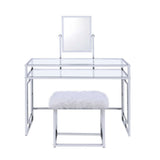 Carenze II - Vanity Set - White Faux Fur & Chrome