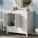 Bathroom Vanity With Ceramic Sink Combo, Abundant Storage Cabinet 2 Soft Close Doors And 5 Drawers