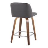 Toriano - 24" Fixed-Height Faux Leather Counter Stool (Set of 2) - Walnut And Gray