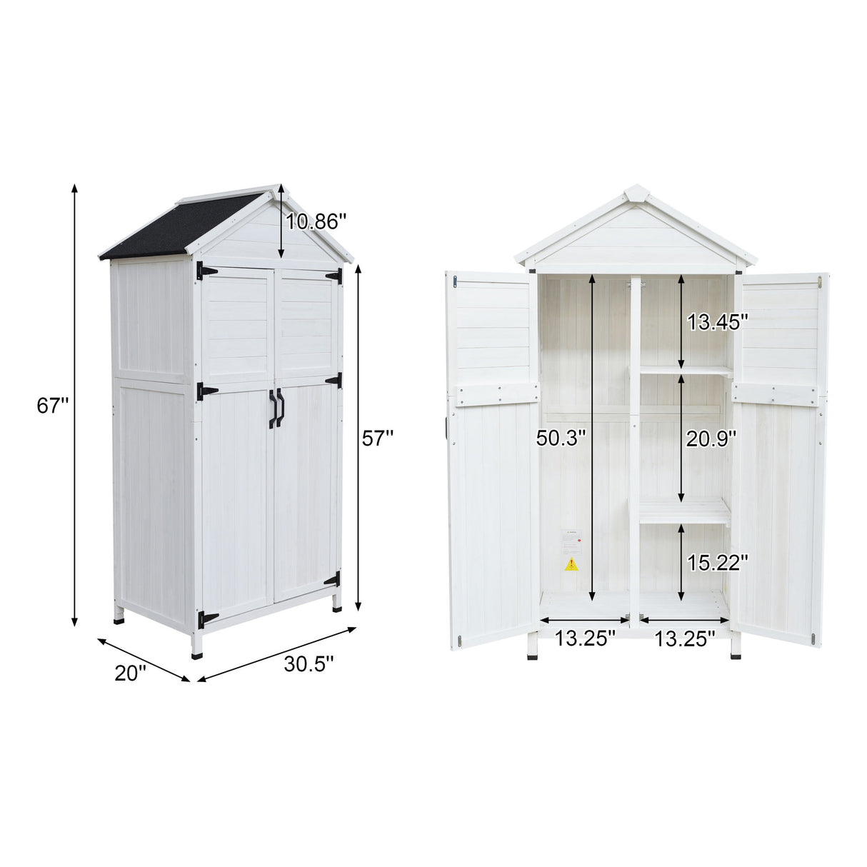 Storage Shed With Double Doors For Outdoor Garden Tool Organization - White