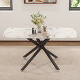 Luxurious Marble Patterned Dining Table With Metal Fork Legs